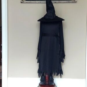 Child Witch Costume With Hat, shoes and latex nose and chin  - Size Med (8-10)